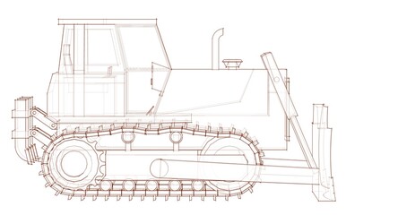 Bulldozer sketch concept 3D illustration