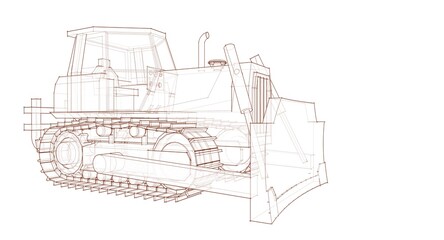 Bulldozer sketch concept 3D illustration