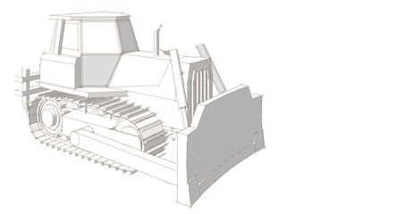 Bulldozer sketch concept 3D illustration