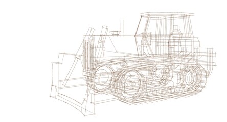 Bulldozer sketch concept 3D illustration