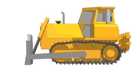 Bulldozer sketch concept 3D illustration