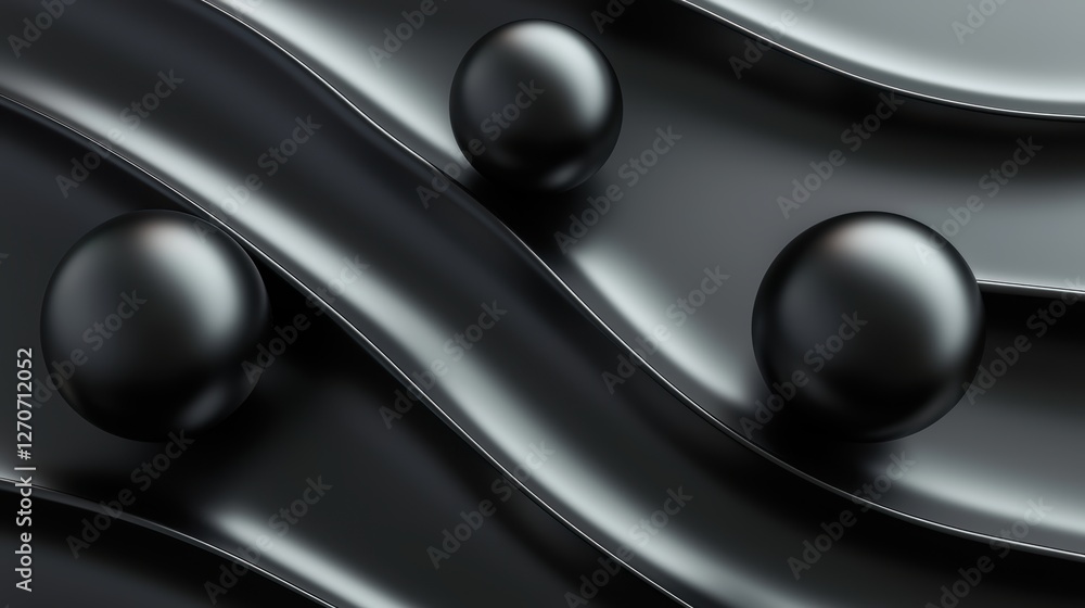 Poster macro shot of dark spherical forms creating a wave-like pattern, soft matte texture, moody lighting 
