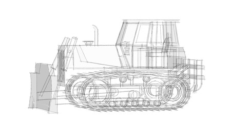 Bulldozer sketch concept 3D illustration