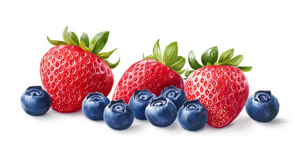 Obraz premium Blueberries, strawberries and raspberries on a white background