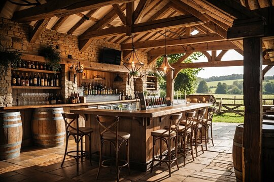 Cozy Farmhouse Bar in the Countryside with Rustic Architecture and Natural Ambiance