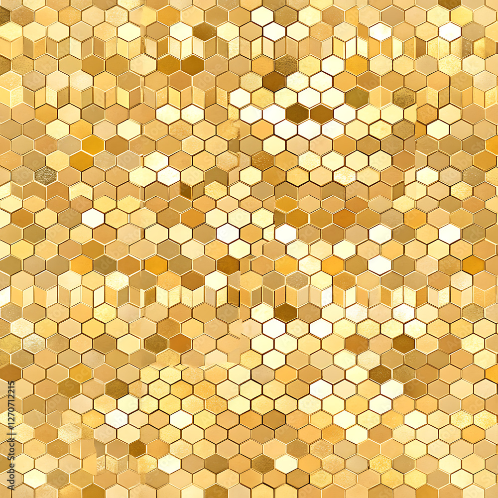 Poster golden hexagon mosaic pattern background abstract design art texture shiny metalic honeycomb structu