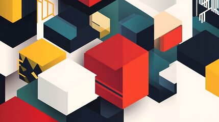 Obraz premium Abstract geometric shapes, vibrant color blocks, 3D composition, background design