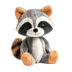 Soft Raccoon Toy on Transparent background in Side View with No Shadows and Cut Out for Kid's Play and Decoration