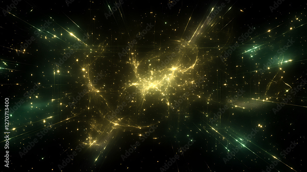 Poster golden light streaks and sparks in a dynamic abstract sci-fi composition with energetic visuals