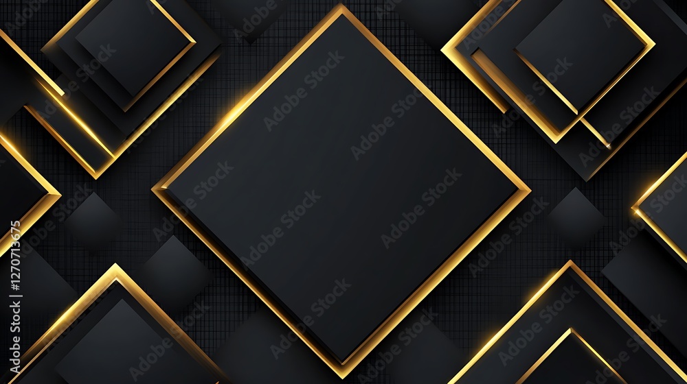 Poster abstract geometric design, dark squares with golden lines, background. possible use for digital grap