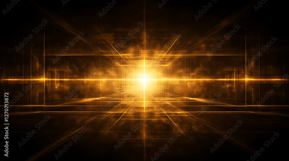 Poster golden luminous dimensions across the universe space and time portal abstract background