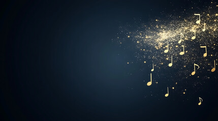 Golden Music Notes Ascending with Glittering Particles Against a Dark Teal Background
