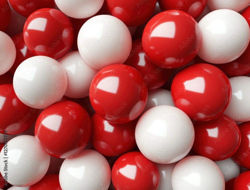 Poster colorful red and white spheres close-up displaying smooth texture and glossy finish for creative bac