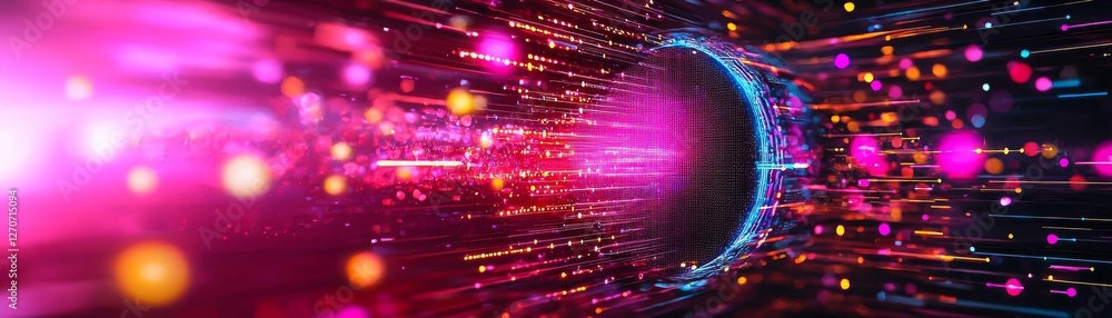 Poster dynamic colorful abstract light trails creating a vibrant digital background.