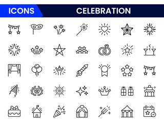 celebration line icons collection. Big UI icon set in a flat design. Thin outline icons pack. Vector illustration