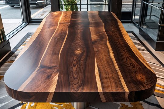 Captivating Polished Wood Table Top with Impressive Background for Urban Promotional Displays