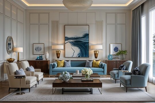 Sophisticated Living Room with Streamlined Cabinet and Refined Decor