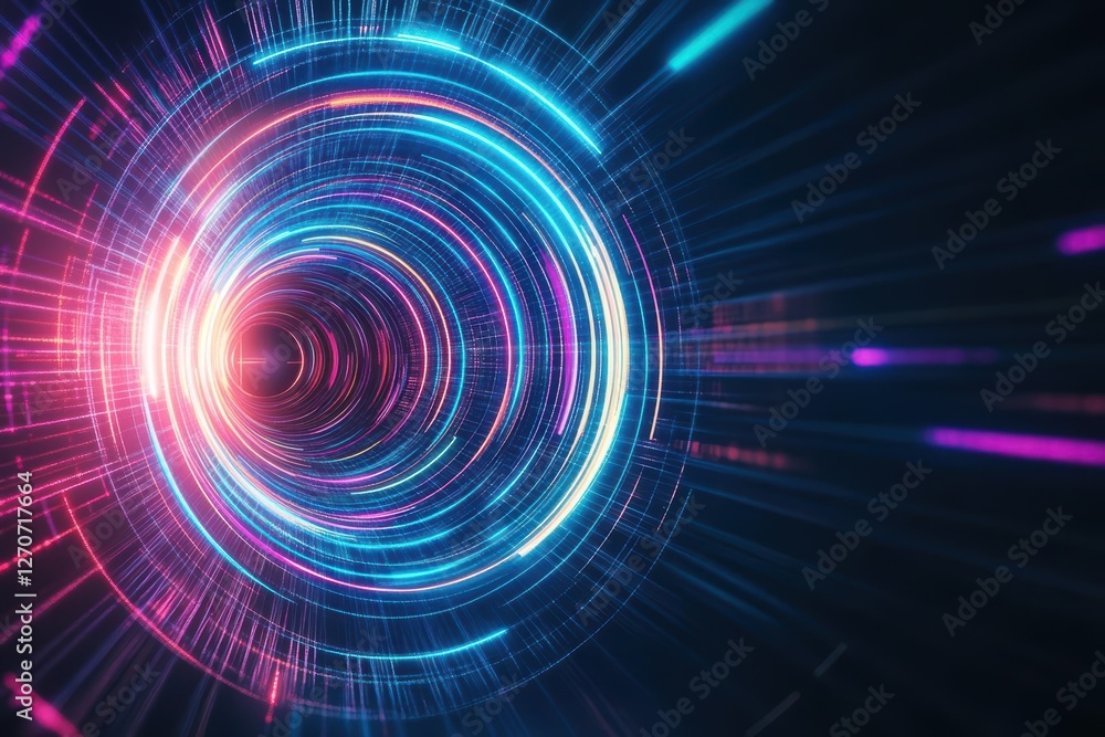 Poster vibrant and colorful light tunnel illuminating the dark background creating a mystical atmosphere pe