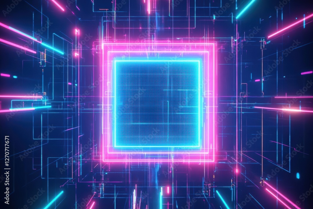 Aufkleber vibrant neon background featuring a geometric square shape illuminated with bright colors creating a