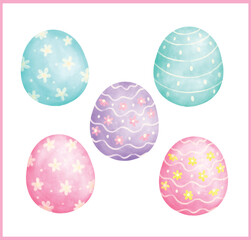 Group of Coquette Sprig Easter Eggs watercolor Hand Drawn