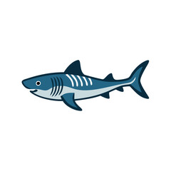 Naklejka premium Illustration of a Cute Cartoon Shark with White Stripes Swimming in the Ocean