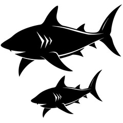Stylized Shark Silhouettes Great White Shark and Baby Shark Vector Illustration
