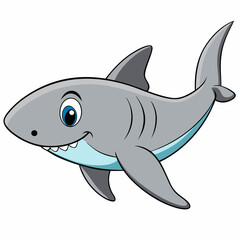 Adorable Cartoon Shark Illustration Swimming in the Ocean