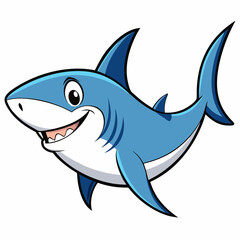 A Happy Cartoon Shark Swimming in the Ocean Depths
