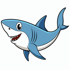 A Happy Cartoon Shark Swimming in the Ocean Depths