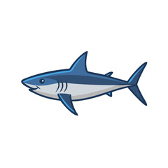 A Cute Cartoon Illustration of a Blue Shark Swimming in the Ocean