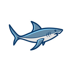 A Simple Cartoon Illustration of a Great White Shark Swimming in the Ocean