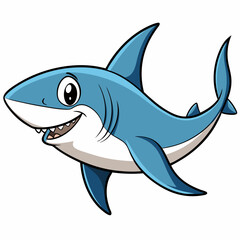 Adorable Cartoon Great White Shark Illustration Happy Smiling Sea Animal
