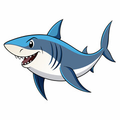 A Happy Cartoon Shark Swimming in the Ocean Depths