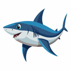 A happy cartoon shark swimming in the ocean