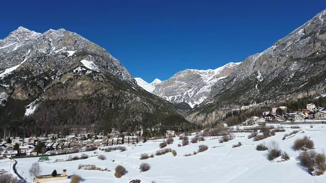 Aerial view of a winter landscape in the Apls near Bormio