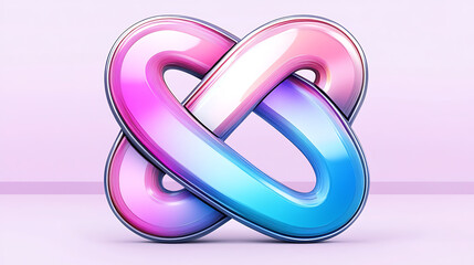 Gradient Trefoil Knot Abstract Geometric Art Composition in Pastel Pink and Blue Colors