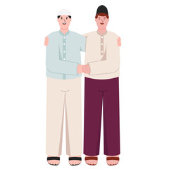 Illustration of Two Muslim Friends Shaking Hand
