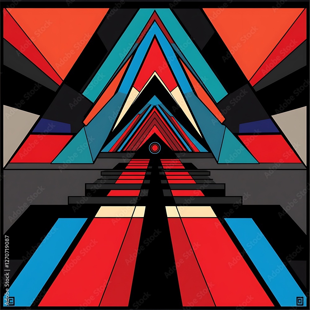 Poster abstract geometric pathway, vibrant colors, perspective. possible use background design, website ele