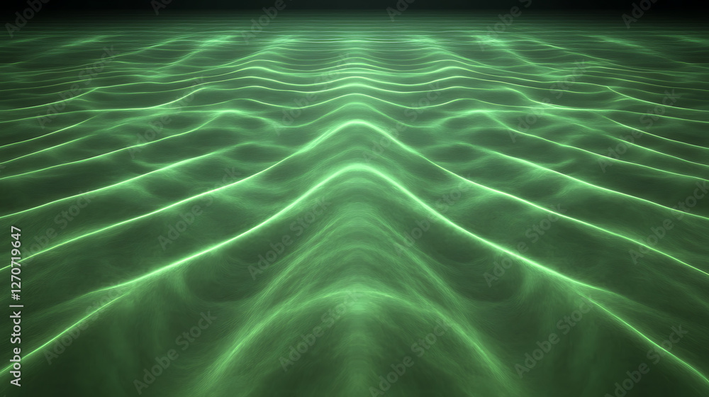 Aufkleber green abstract fractal wave texture futuristic cyberspace landscape visual background pattern