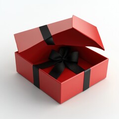 Elegant Red Gift Box with Open Lid and Black Ribbon, Perfect for Celebrations and Special Occasions, Ideal for Holidays and Events