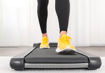 Active Lifestyle Inspiration with Yellow Sneakers on Treadmill Closeup