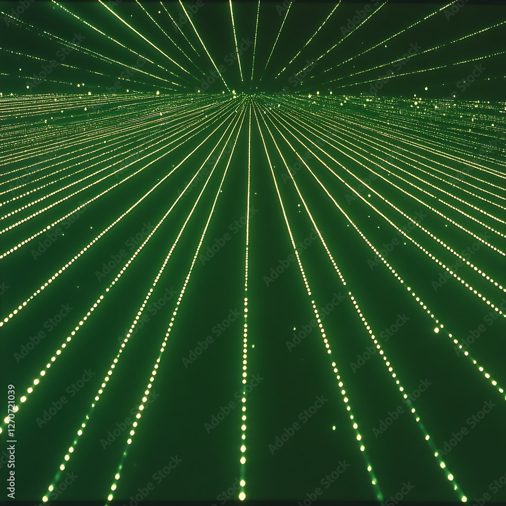Poster green light matrix network glowing technology data stream geometric perspective visualization