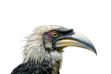 Exotic bird with a large curved beak and intricate feather details, isolated on a white background. Nature and wildlife concept. Ai generative