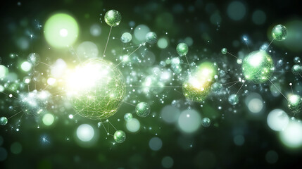 Obraz premium Green Spheres and Connections Illustration for Technology and Science Background Concepts
