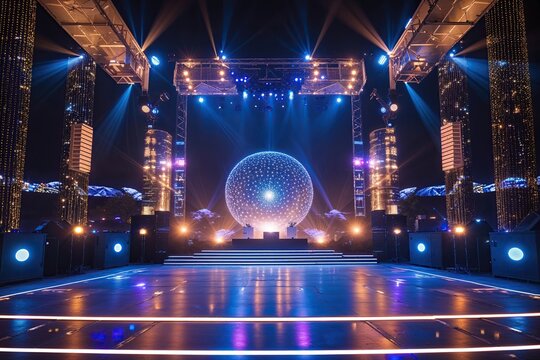 A Futuristic Stage with Glimmering Light Effects for Celebrations and Festivals