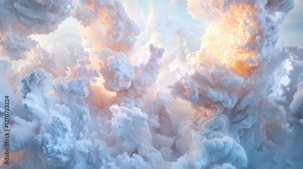 Poster hyper-realistic seamless floating cloud texture, intricate wave formations in pastel tones.