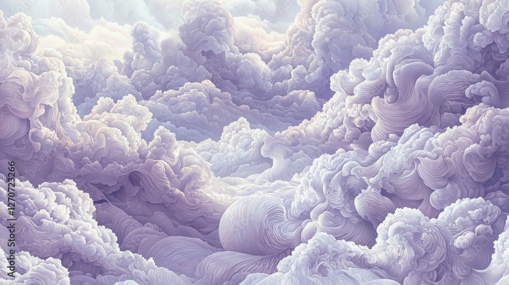 Poster hyper-realistic seamless floating cloud texture, intricate wave formations in pastel tones.
