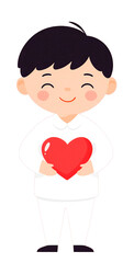 Fototapeta premium Dibujo de chico con corazon en la mano, fondo transparente