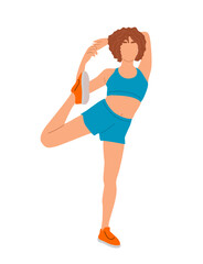 Sportive young woman doing fitness exercises at gym, at home. Healthy lifestyle. Female flat vector character in workout positions isolated