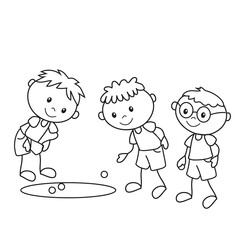 Stick figure boys  playing with marbles vector cartoon illustration